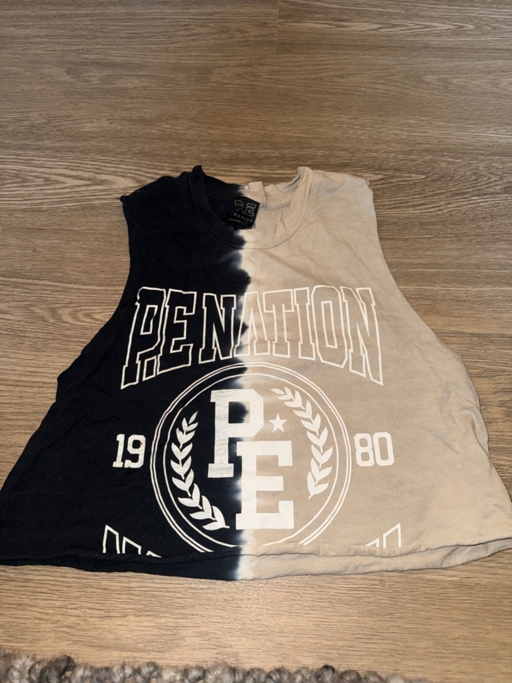 Split Black & Beige Graphic muscle tank